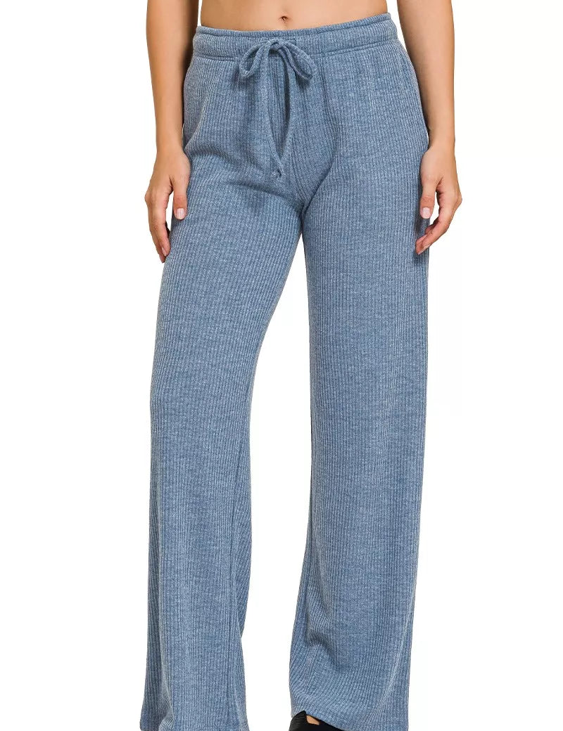 DUSTY BLUE Ribbed Drawstring Lounge Pants Dusty Blue | Lounge Pants Daverri Fashions