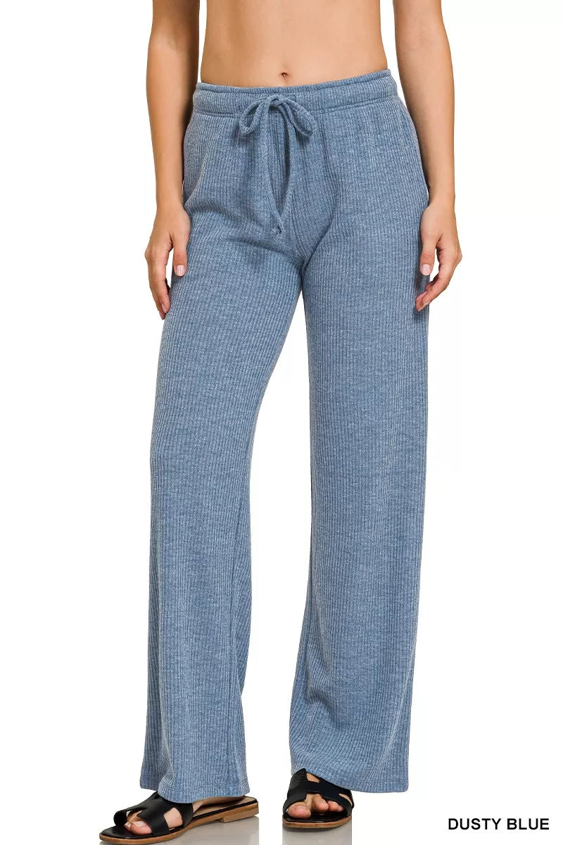 DUSTY BLUE Ribbed Drawstring Lounge Pants Dusty Blue | Lounge Pants Daverri Fashions