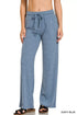 Ribbed Drawstring Lounge Pants Dusty Blue - DAVERRI FASHIONS