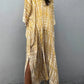 Flowing yellow and cream tie-dye V-neck maxi kaftan with long sleeves and high slit