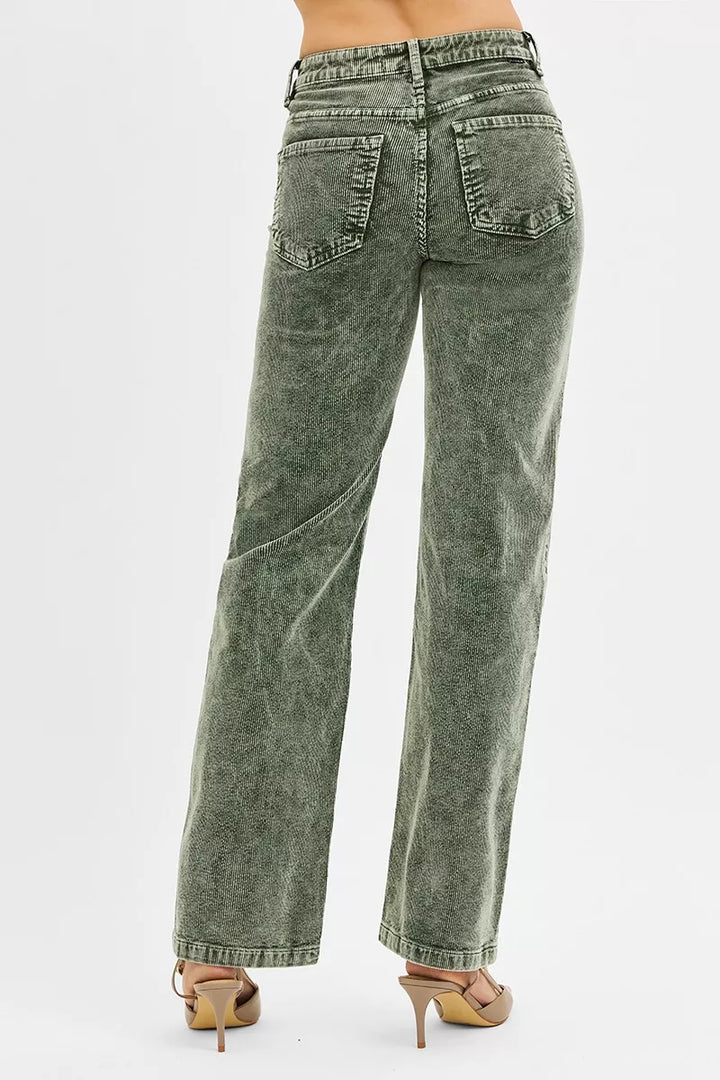 RISEN Tummy Control Mid Rise Straight Leg Corduroy Pants | Daverri Fashions