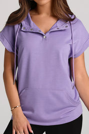 Lavender drawstring quarter snap cap sleeve hoodie with eyelets