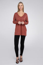 Garment Dyed Front Seam Zenana Sweater Tops