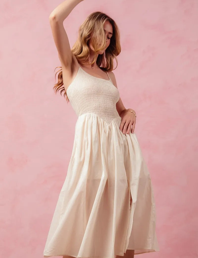 SO ME Smocked Sleeveless Casual Everyday Dress With Slit | Daverri Fashions