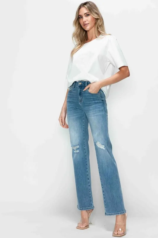 bytos Full Size Distressed High Rise Straight Jeans | Jeans Daverri Fashions