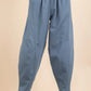 VERY J Denim Blue Solid Barrel Comfy Woven Pants Pants