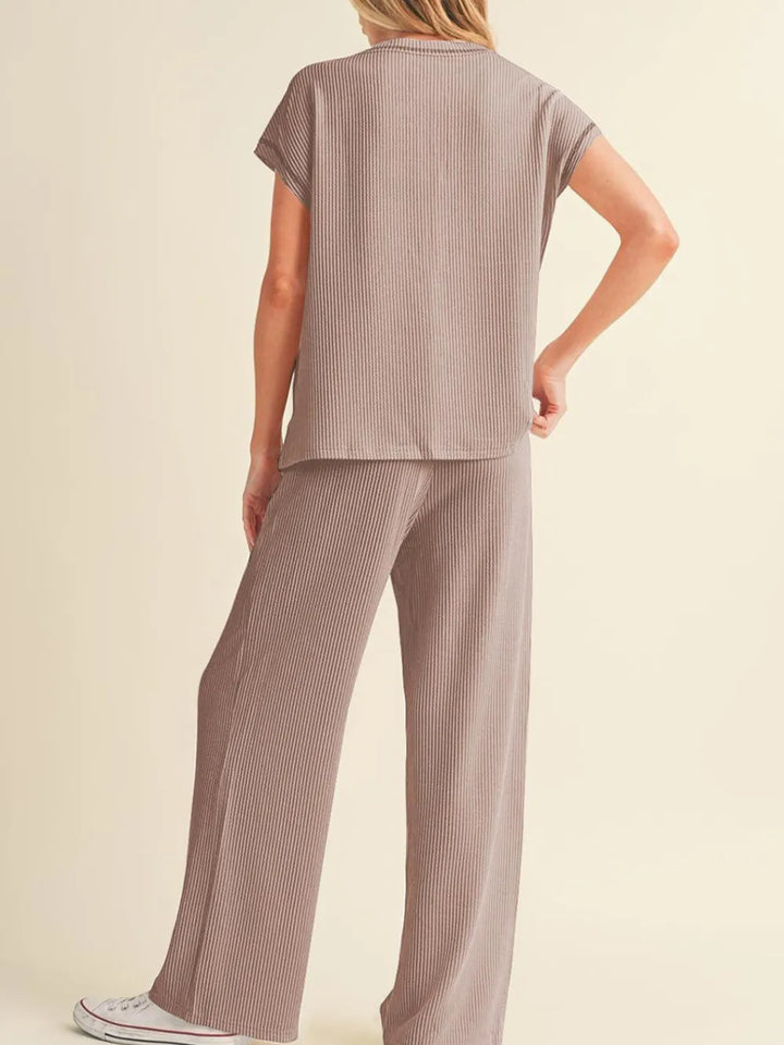 Ribbed Exposed Seam Top and Pants Set | Loungewear Sets Daverri Fashions