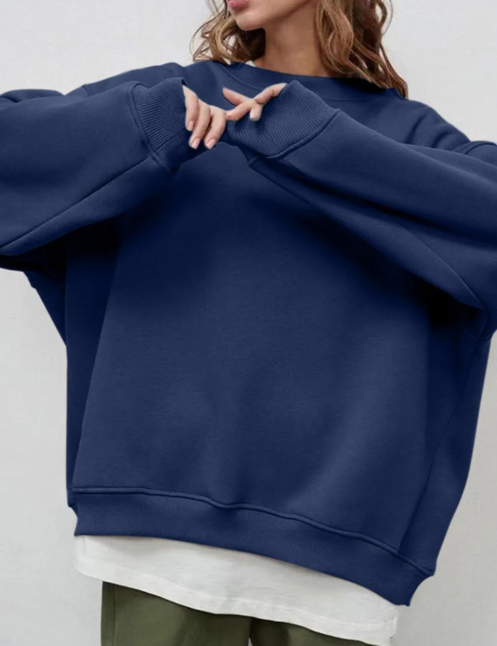 Round Neck Dropped Shoulder Long Sleeve Sweatshirt | Sweatshirts Daverri Fashions