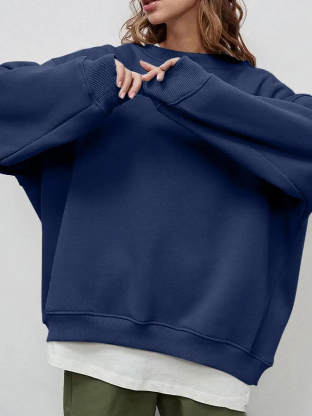Round Neck Dropped Shoulder Long Sleeve Sweatshirt | Sweatshirts Daverri Fashions