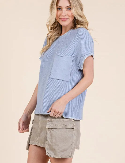 Lime 'N' Chili Solid Cap Sleeve Stitch Edge Knit Sweater | Sweaters Daverri Fashions