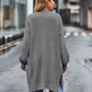 Gray long-sleeve waffle-knit cardigan with textured weave and side slits