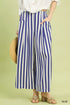 Blue and white vertically striped Umgee wide-leg pants