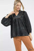 Umgee Crinkle Brocade Long Sleeve Blouse - DAVERRI FASHIONS