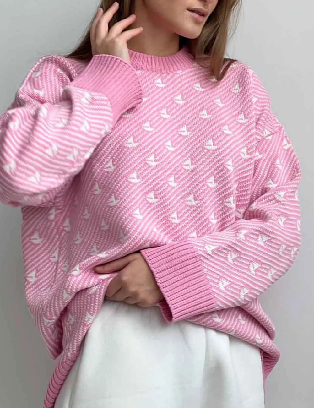 Contrast Round Neck Long Sleeve Sweater | Sweaters Daverri Fashions