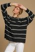 Umgee Wool Blend Striped Round Neck Sweater Black Cream