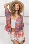 BiBi Open Front Fringed Crop Knit Cardigan - DAVERRI FASHIONS