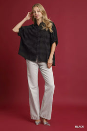 Umgee Jacquard Heart Collared Shirt | Daverri Fashions