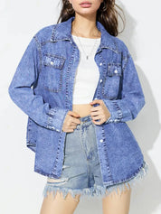 Medium Curved Hem Collared Neck Denim Shirt | Shirts Daverri Fashions