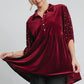 Umgee Pearl Detail Collared Neck Velvet Babydoll Blouse Burgundy