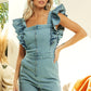 BiBi Zip Up Front Denim Romper With Ruffles DENIM Rompers