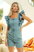 BiBi Zip Up Front Denim Romper With Ruffles DENIM Rompers