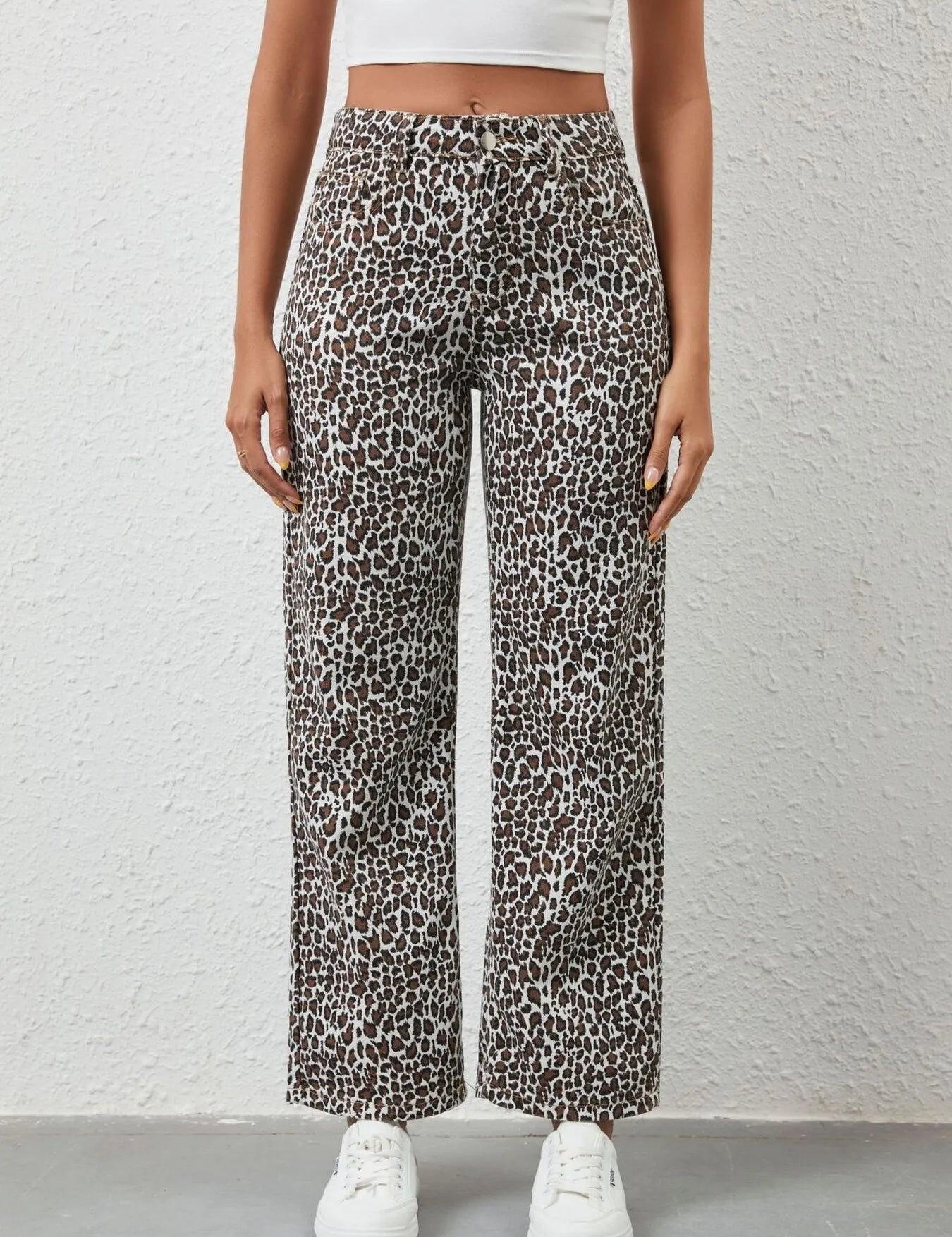 Leopard Print Wide Leg Jeans | Jeans Daverri Fashions