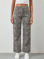 Leopard Print Wide Leg Jeans | Jeans Daverri Fashions