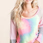 BiBi Tie Dye Terry Top with Color Block Pointelle Knit - DAVERRI FASHIONS