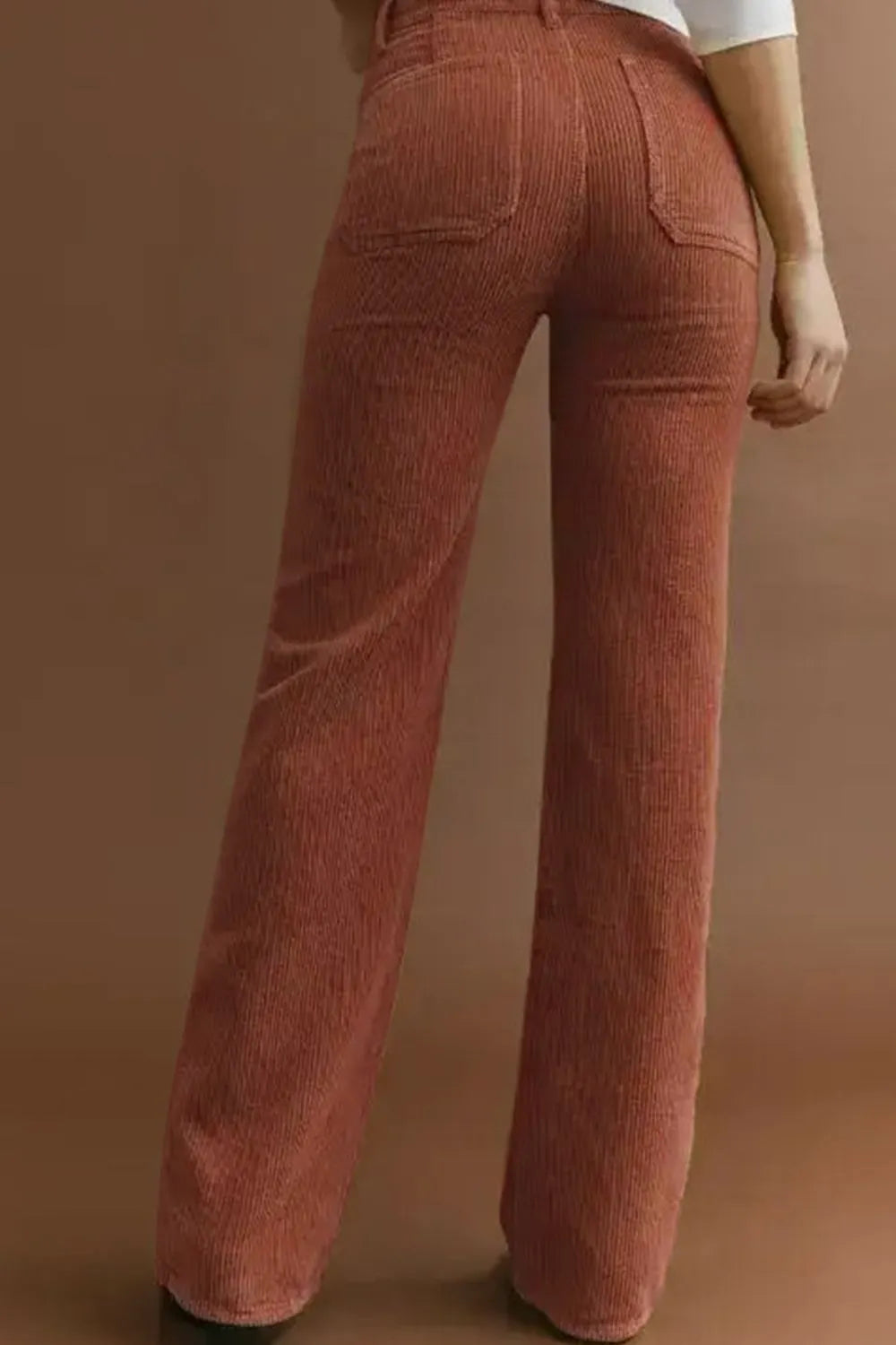 Women’s high-waist terracotta corduroy pants with square pockets