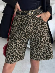 Brown Leopard Print High-Waisted Denim Shorts | Shorts Daverri Fashions