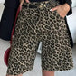 Leopard Print High-Waisted Denim Shorts - DAVERRI FASHIONS