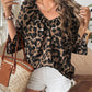 Oversized Leopard V-Neck Three-Quarter Sleeve Blouse - DAVERRI FASHIONS