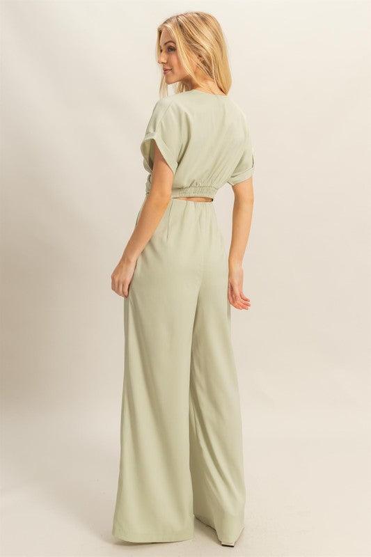 HYFVE Twisted Front Short Sleeve Top and Wide Leg Pants Set Pants
