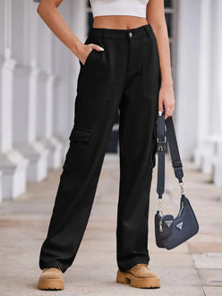 Daverri high-waisted cargo jeans in black with multiple pockets