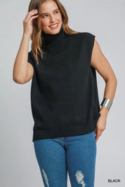 Black Umgee High-Low Turtleneck Sleeveless Sweater Top | Sweaters Daverri Fashions