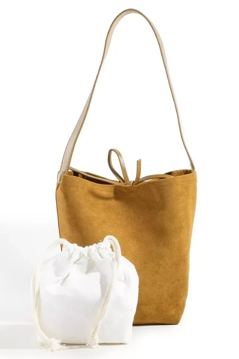 Fame Bucket Pouch Faux Suede Tote Bag - DAVERRI FASHIONS