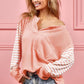 BIBI Peachy Keen Stripe Sleeve Waffle Knit Top Tops