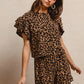 BiBi Leopard Print Waffle Texture Ruffled Romper Set