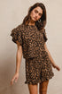 BiBi Leopard Print Waffle Texture Ruffled Romper Set
