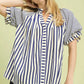 Umgee blue and white striped notched top with ruffled short flutter sleeves