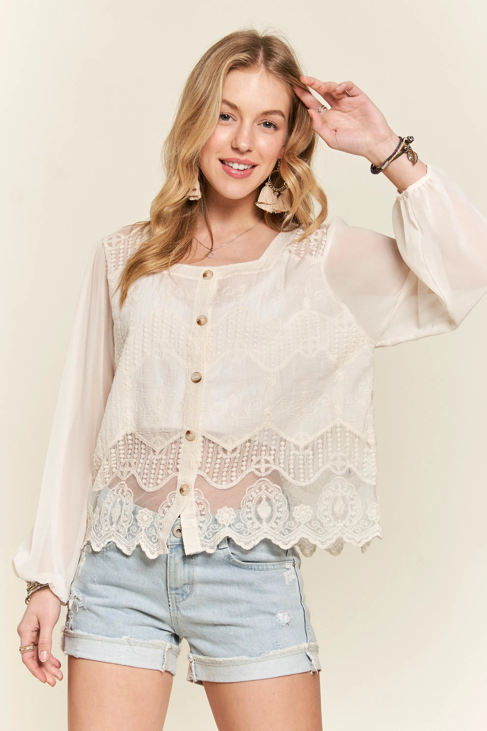 ADORA Button Down Embroidered Blouse Blouses