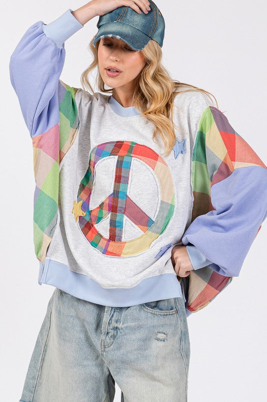 SAGE + FIG Contrast Peace Patch Dropped Shoulder Sweatshirt Sweatshirts