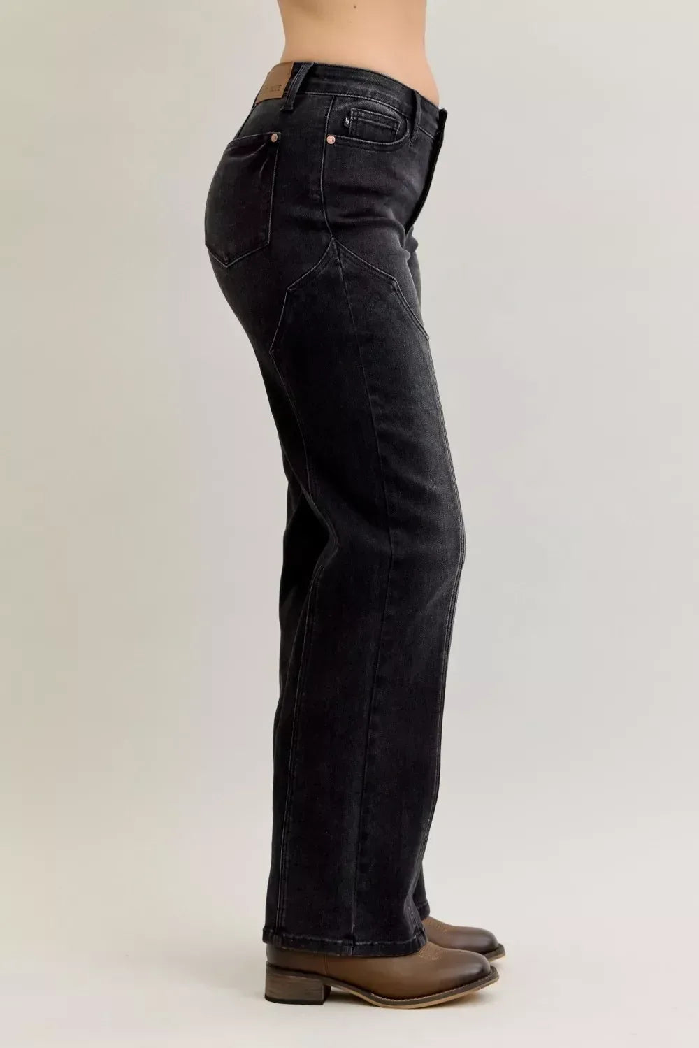 Judy Blue Mid Rise Straight Western Seam Detail Jeans - DAVERRI FASHIONS