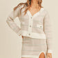 MABLE Plaid Button Down Sweater Cardigan and Mini Skirt Set Blush