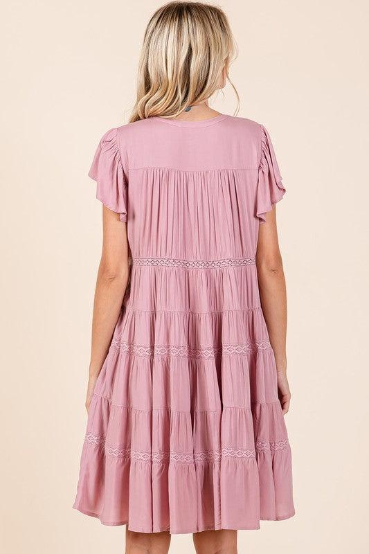 Mittoshop Lace Detail Ruffled Button Down Tiered Dress - DAVERRI FASHIONS