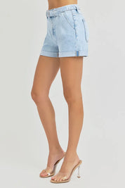 RISEN Full Size High Rise Belted Roll Up Shorts Plus Size | Shorts Daverri Fashions