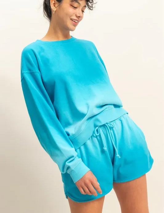 HYFVE Aqua Blue Dip Dye Long Sleeve Sweatshirt | Sweatshirts Daverri Fashions