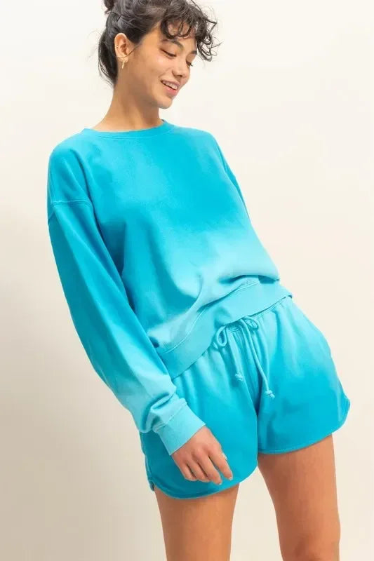 HYFVE Aqua Blue Dip Dye Long Sleeve Sweatshirt - DAVERRI FASHIONS