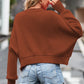 Brown cropped round neck drop shoulder sweater with ribbed cuffs