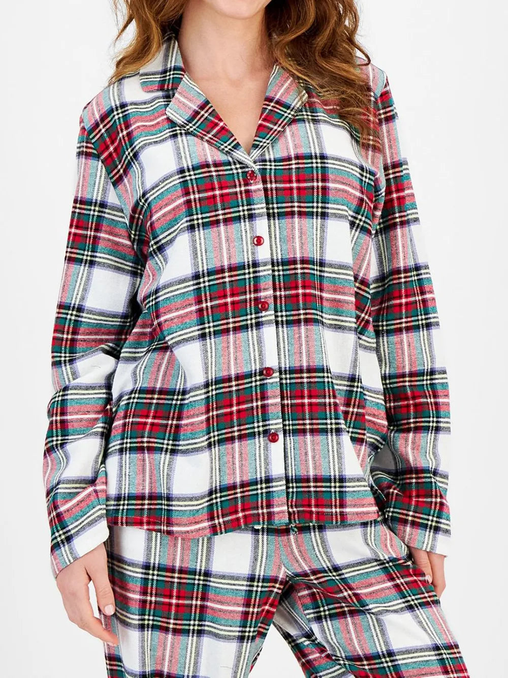 Plaid Collared Neck Button Up Top and Pants Lounge Set | Loungewear Sets Daverri Fashions
